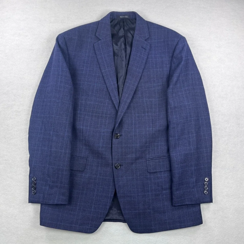 Lauren Ralph Lauren Mens 44R Blue Glen Plaid Wool 2-Button Blazer Sport Coat